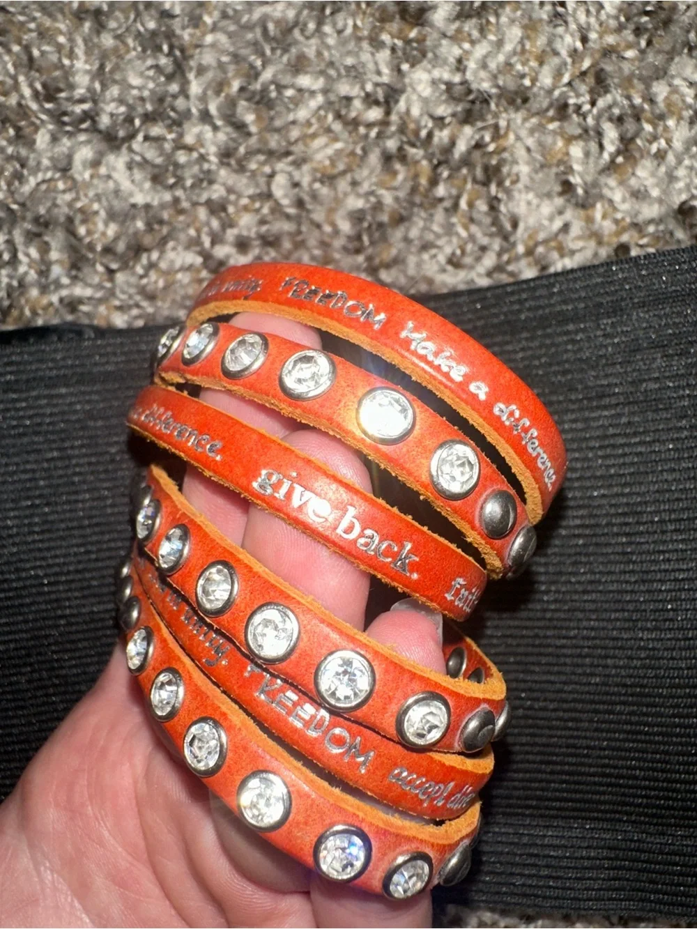 Inspirational Orange Leather Stud Bracelet